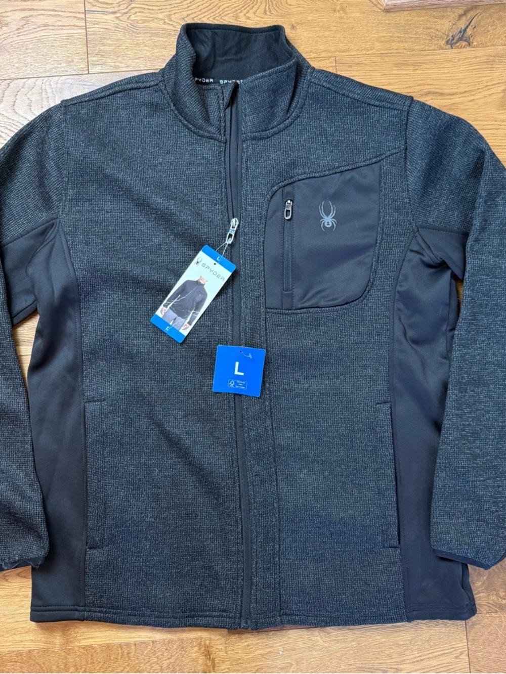 NWT Men’s Spyder Zip Up Jacket Black Size L - Picture 5 of 10